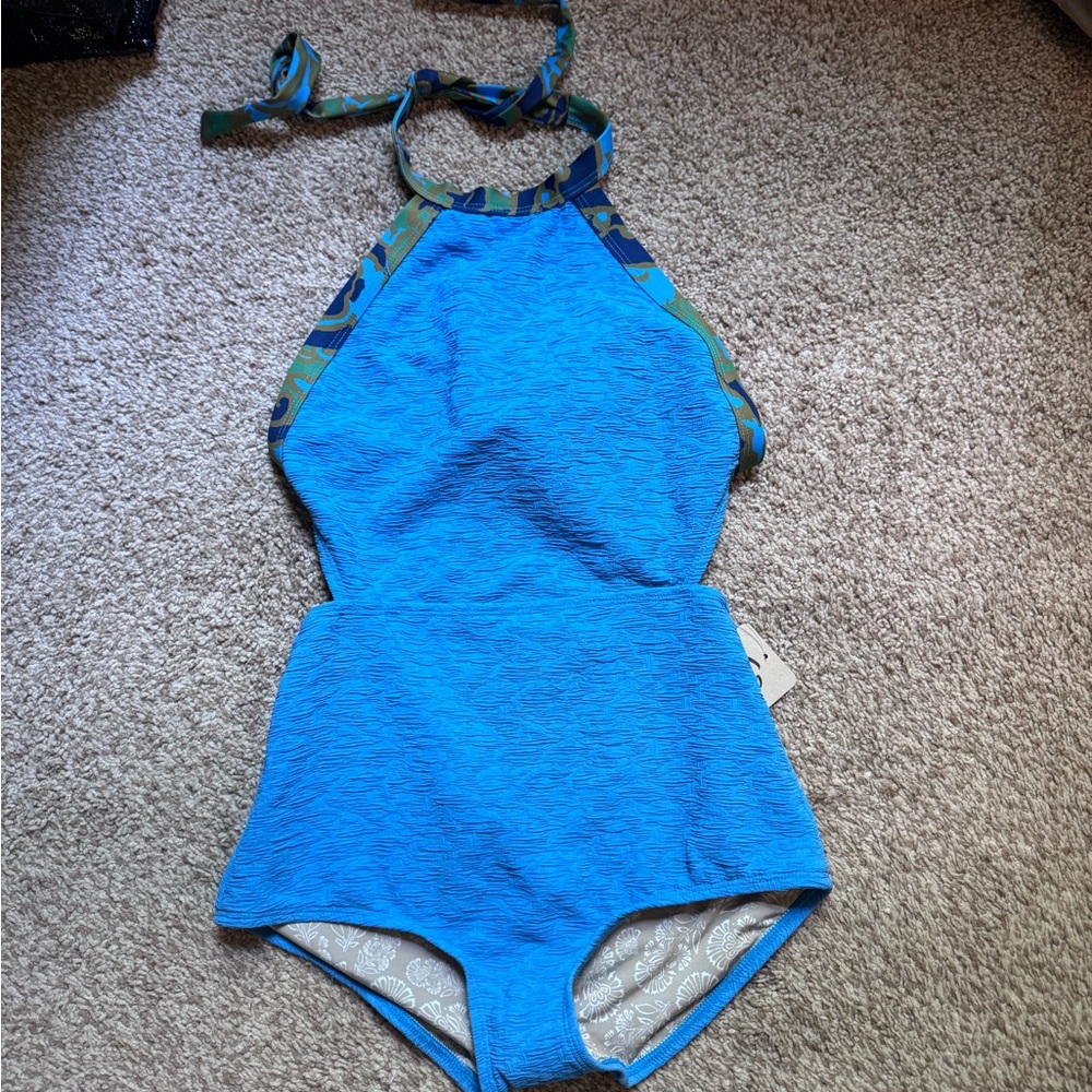 FreePeople Beach Blue Halter Swimsuit with Camo Trim
